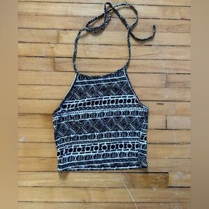 Brandy Melville Black & White Printed Halter Crop Top